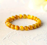 Natural Yellow Tiger Eye Round Beats Stretchable Bracelet