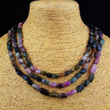 372 Cts Geniune 3 Line Watermelon Tourmaline Necklac 20 inches