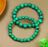 Natural Green Malachite Round Beats Stretchable Bracelet