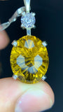 24.390 CT Natural Citrine Necklace With Cubic Zirconia ,925 Sterling Silver