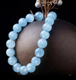 Natural Aquamarine Round Beads, Btretchable Bracelet