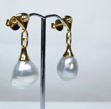 Australian South Sea 15mm Baroque Pearl 18ct Gold & Diamond Earring