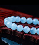 Natural Aquamarine Round Beads, Btretchable Bracelet