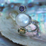 Classy Design Pearl, Citrine And Amethyst Ring