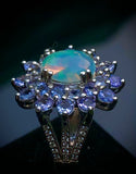 32.85CT Natural Opal And Tanzanite Combin Ring With 925 Sterling Silver